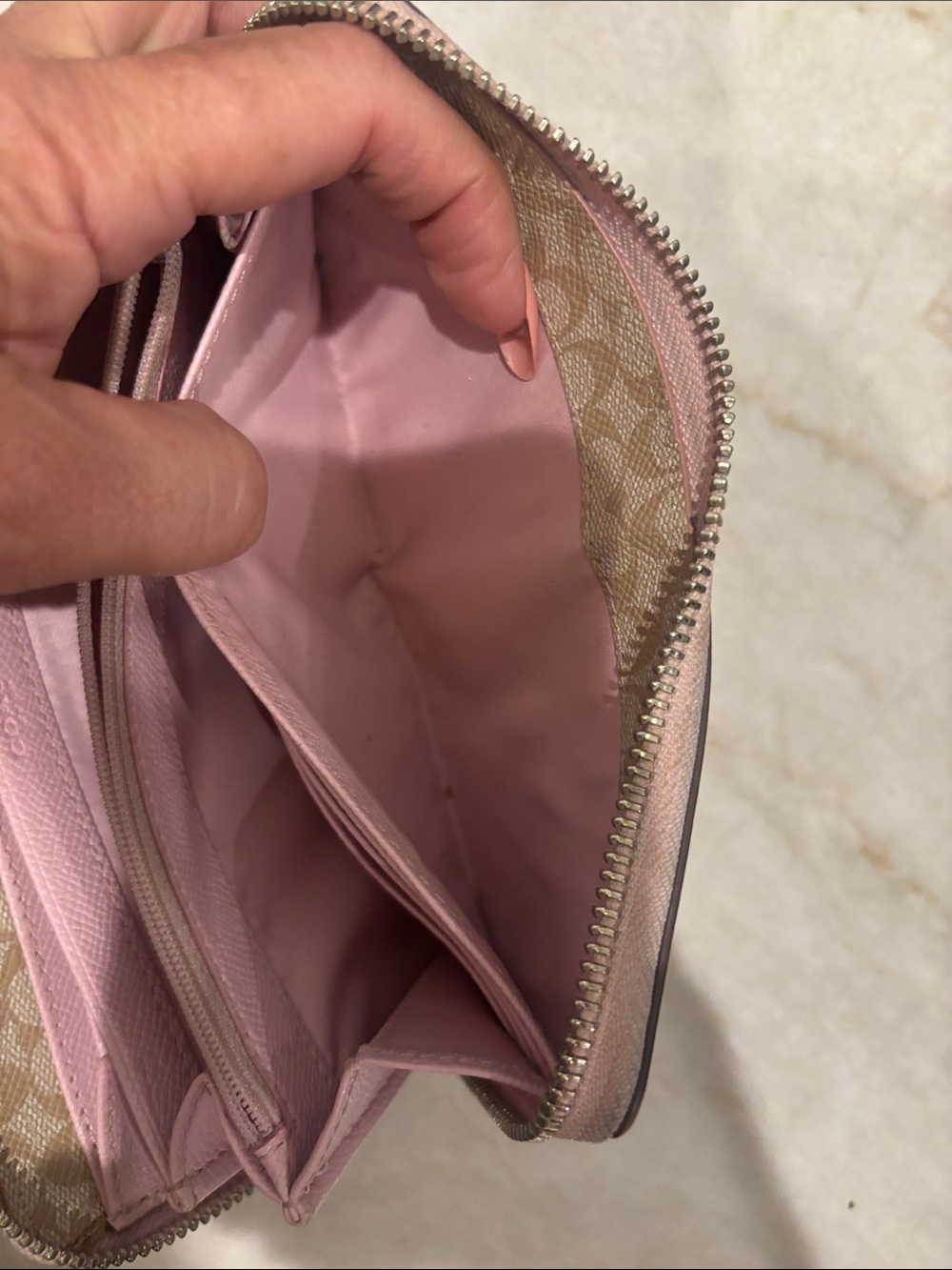 Coach Light Pink Zip-Around Leather Wallet with Silver Tone Hardware - Picture 7 of 8